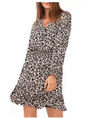 Vince Camuto Cheetah Print Long Sleeve Faux Wrap Dress - Size: Small